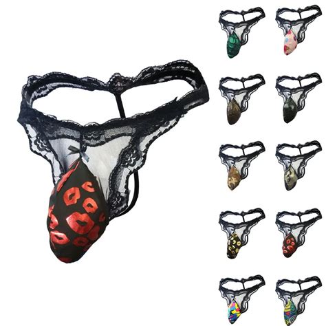 Mens Lace T Back Lingerie Thong Erotic Underwear Sexy Mesh Mens G String Elephant Thong