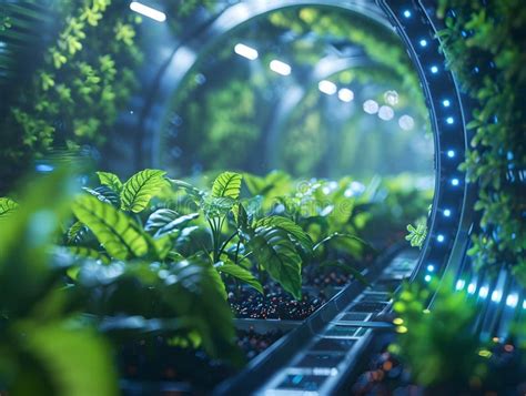 Detailed Futuristic Hydroponics Greenhouse Showcasing Intricate Sensor