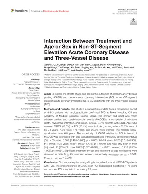 Pdf Interaction Between Treatment And Age Or Sex In Non St Segment Elevation Acute Coronary