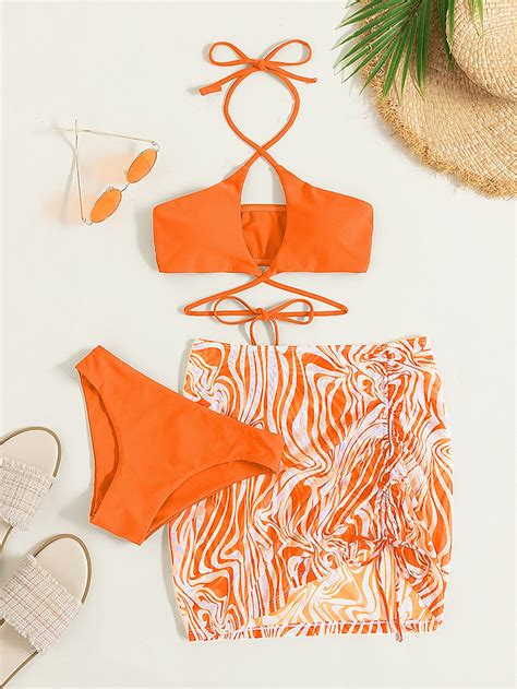 SHEIN Swim Vcay Conjunto de bikini con estampado de mármol Sujetador