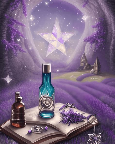 Hermoso Pentáculo De Lavanda Con Estrellas Plateadas Y Piedras