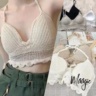2023 New Beach Wear Outfit With Pad Crochet Top For Women Bikini Knitted Swimwear Top Shopee