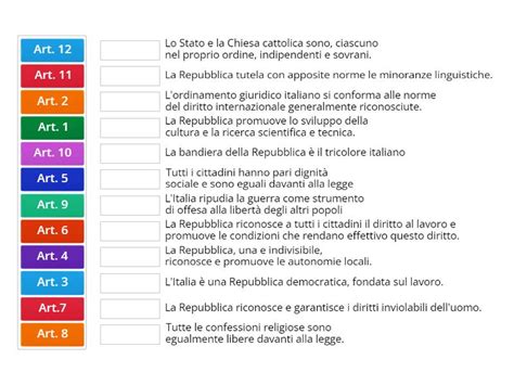 Lab 4 PRINCIPI FONDAMENTALI DELLA COSTITUZIONE Match Up