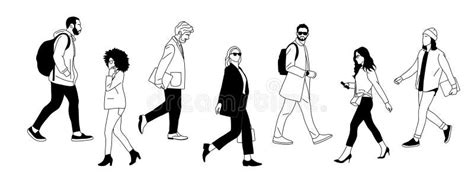 set  diverse business people walking side view stock vector