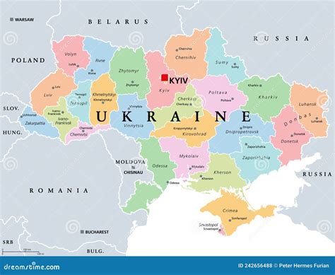 Ukraine Country Subdivision Colored Political Map Stock Vector