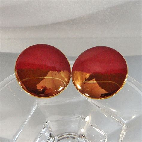 Vintage Porcelain Earrings Red Gold Sunset Glaze