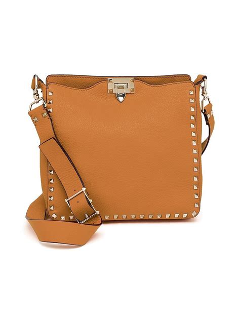 Valentino Garavani Garavani Small Rockstud Leather Hobo Bag Cognac