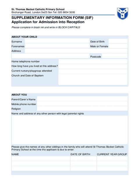 Fillable Online Supplementary Information Form Sif Application