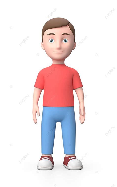 3d Cartoon Character Of A Little Boy Standing Alone On A White