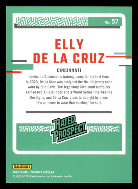 2023 Donruss Holo Blue 57 Elly De La Cruz Reds Rated Prospect EBay