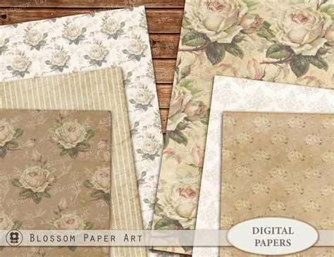 Rose Digital Paper Floral Digital Paper Pack Victorian Roses Etsy Uk