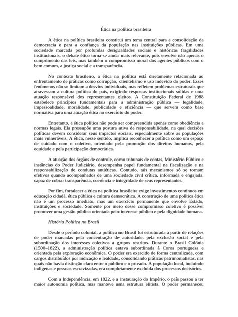 O Que Deveria Mudar Na Política Brasileira - Ética na Política Brasileira: Desafios e Avanços | PDF | Democracia ...