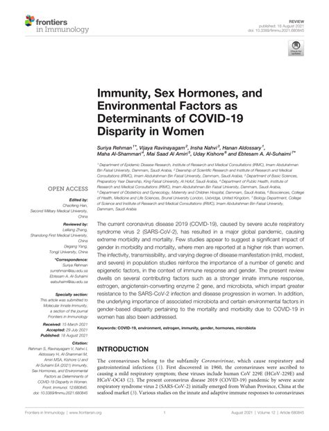 Pdf Immunity Sex Hormones And Environmental Factors As Determinants Of Covid Disparity In