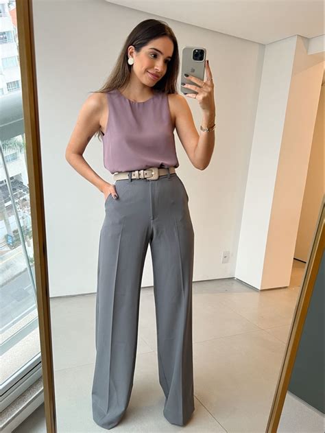Look Trabalho Em Tons Frios Com Pantalona Cinza Artofit