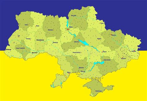 Detailed Map of Ukraine with Cities, Rivers, Regions. Illustration ...