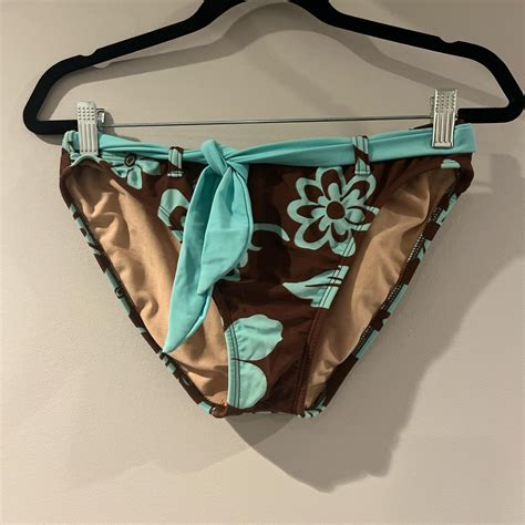 Brown And Teal Bikini Bottoms With Tie Depop