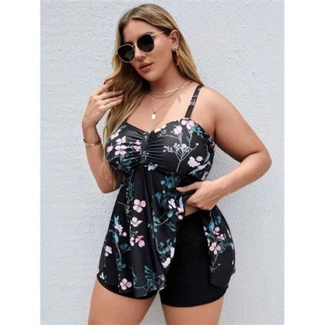 Maillot de Bain 2 Pièces Femme Tankini Ensembles Maillots Push Up Bikini Set Imprimé sans