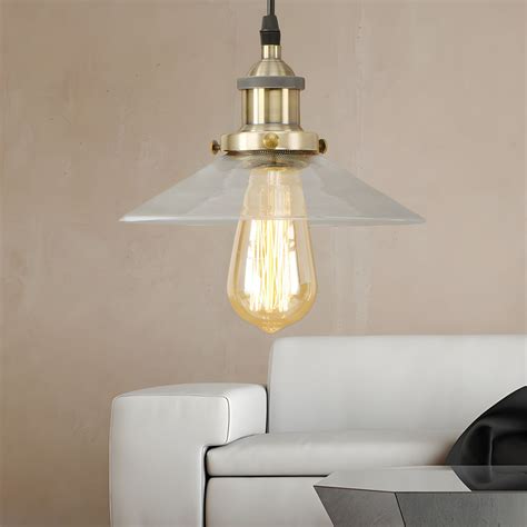 1 Light Clear Glass Pendant Lamp Industrial Rust Cone Living Room Hanging Light Fixture Pendant