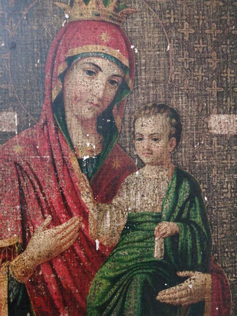 Старинная икона печать Афон Иверская Богородица 28х22х3см живопись на ...