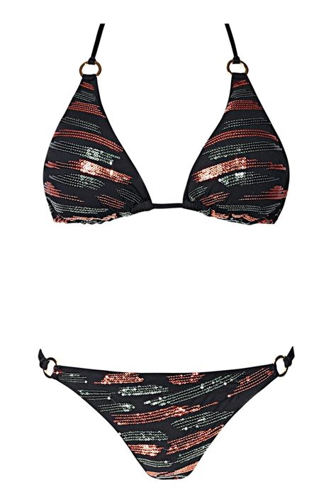 Czarne Bikini Z Cekinami Str J K Pielowy Z Cekinami Modne Bikini F Sklep Feba