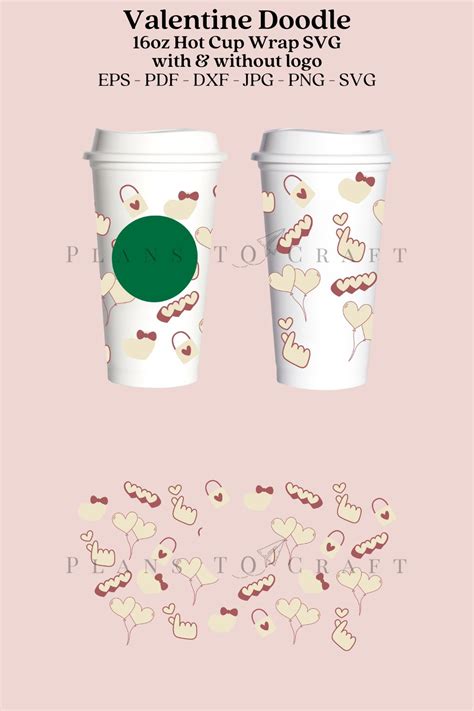 Valentine Doodle Oz Hot Cup Tumbler Wrap SVG