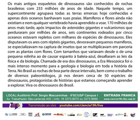 Ciência às 19h Dinossauros do Brasil 170 milhões de anos de evolução