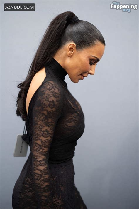 Kim Kardashian Sexy And Nude Flaunt Her Gorgeous Boobs In A Hot See Through Dress At Balenciaga