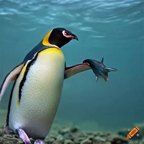 Penguin enjoying a fish meal on Craiyon