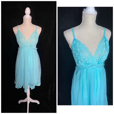 Vintage S Blue Nylon Babydoll Nightie Sexy Lingerie Size Small Etsy