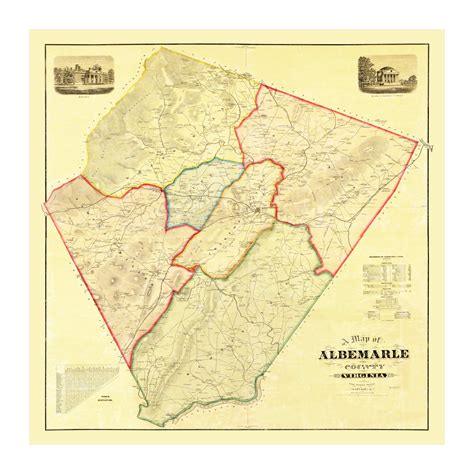 Albemarle County Virginia Art, 1875 Vintage Map of Albemarle County VA