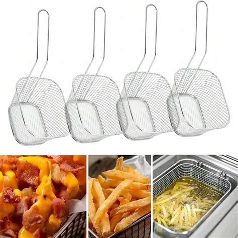 Piece Stainless Steel Frying Basket Short Handed Hot Pot Skimmer Filter Basket For Sizzling