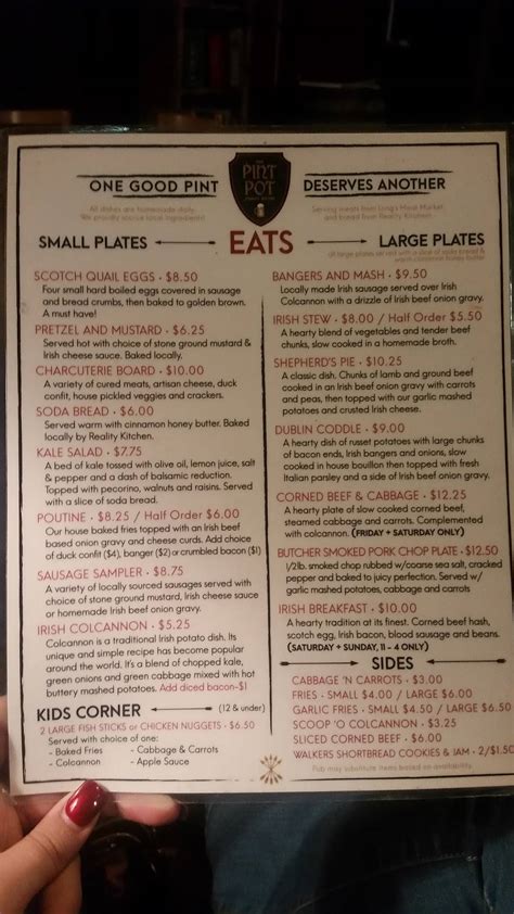 Menu At The Pint Pot Public House Eugene