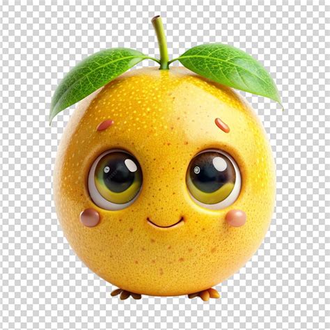 Cute Cartoon Fruit Yellow Passion Fruit Isolated White Background