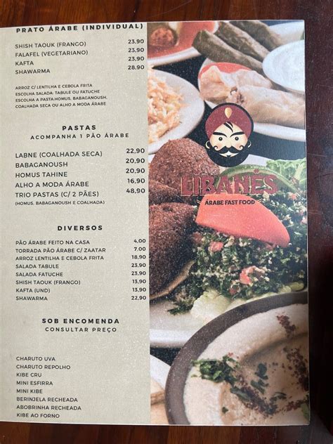 Menu em Libanês Árabe Fast Food, Rio de Janeiro