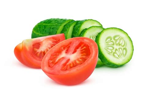 Premium Photo Fresh Tomato And Sliced Cucumber Isolated