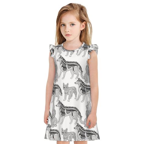 Logiee German Shepherd Dog Print Girls Nightgowns,Casual Dress Flutter