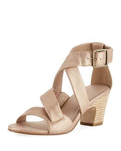 Eileen Fisher Patsy Metallic Suede Sandal Strappy Block Heel Sandals