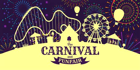 Carnival Funfair Horizontal Banner With Firework On Night Sky