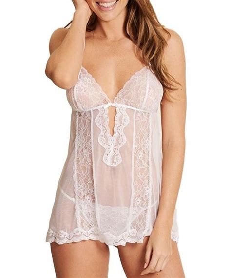 Women V Neck Lace Babydoll Mesh Chemise Sleepwear Sexy Open Back Lingerie White Cu Elzzcs