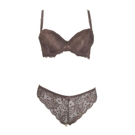 Ensemble Lingerie Femme Soutien Gorge B Avec Culotte En Dentelle Marron Marron Marron