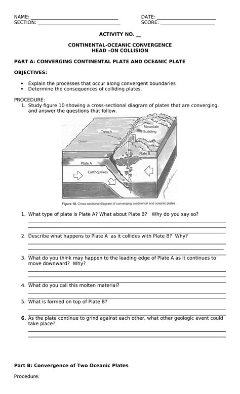 Activity No 5 Continental Oceanic Convergence Name