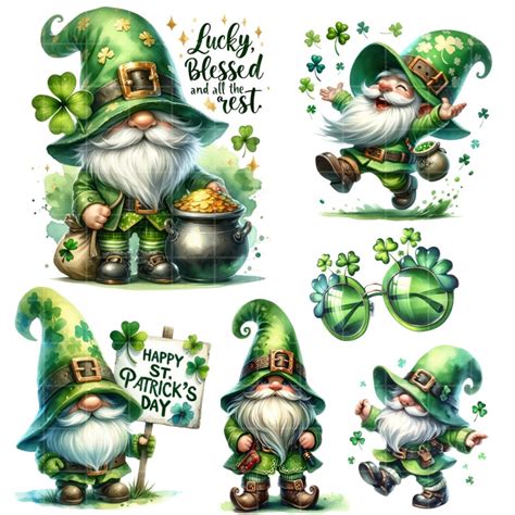 Watercolor St Patricks Day Gnomes Clipart Bundle Cute St Patrick Day