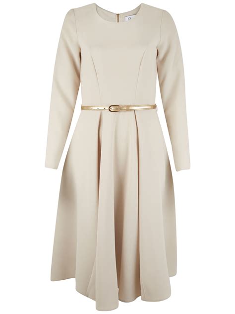 Closet Long Sleeve Belted Midi Dress In Beige Ivory Lyst