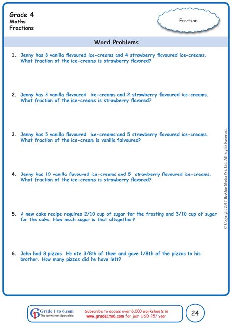 Third Grade Fractions Word Problems