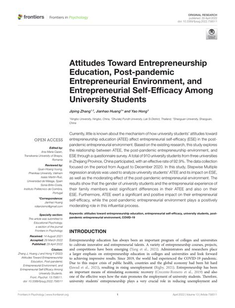 Pdf Attitudes Toward Entrepreneurship Education Post Pandemic