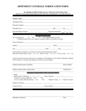 Fillable Online Dependent Coverage Verification Form Fax Email Print