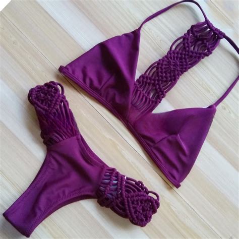Bikini Morado Con Cuerda Trenzada Para Mujer Traje De Ba O Sexy Para Playa 2024