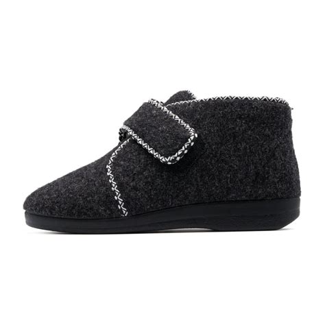 Wool Felt Slipper Boots With Velcro Dark Grey