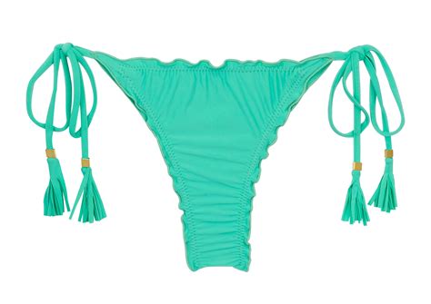 Slip Bikini Perizoma Verde Acqua Lacci Laterali E Bordi Ondulati