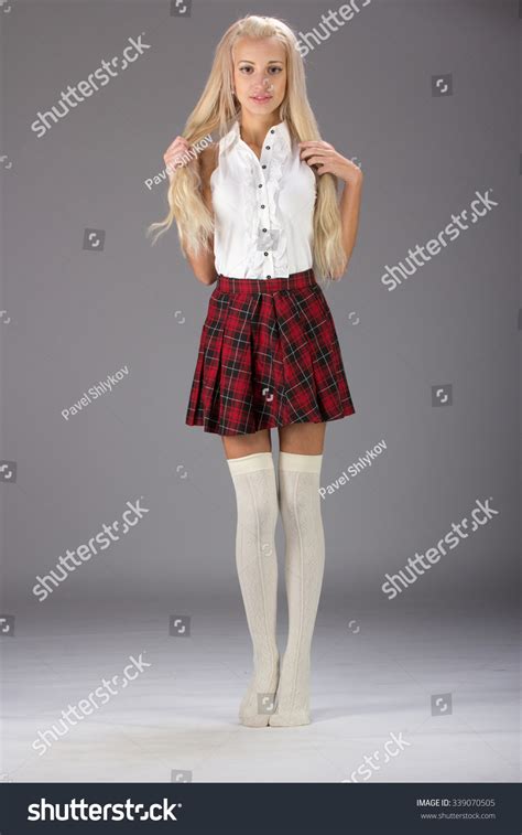 Lovely Sexy Blonde Girl Plaid Skirt Stock Photo 339070505 Shutterstock